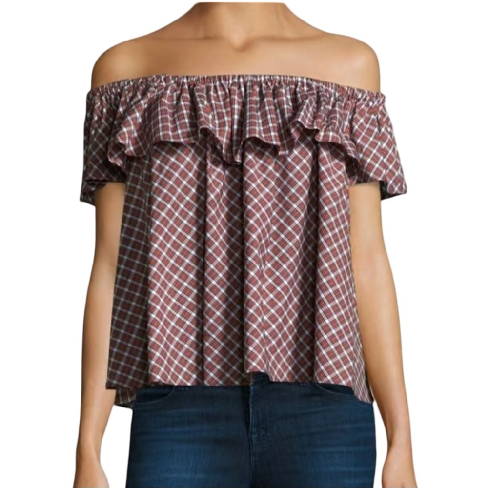 Petersyn Off-Shoulder Ruffle Plaid Top